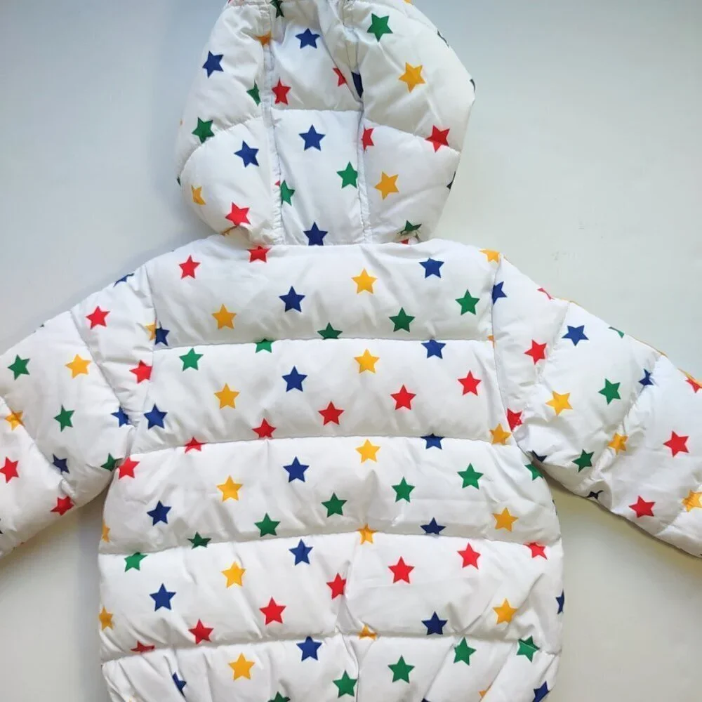 United Colors Benetton Girl's Puffer Jacket Full Zip Multicolor Stars Sz 3-4 Yrs